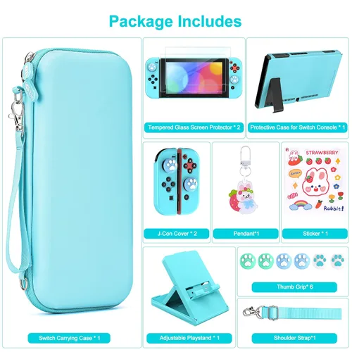 Vista 3 de Younik Switch Accessories Bundle, 15 in 1 Blue Switch (NOT OLEDLite) Accessories Kit for Girls Include Switch Carrying Case, Adjustable Stand