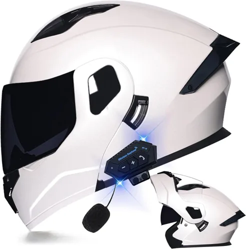 Vista 46 de Casco modular Bluetooth para motocicleta, aprobado por DOT, de cara completa, abatible, antivaho, doble visera, casco de motocicleta de calle, LENTE