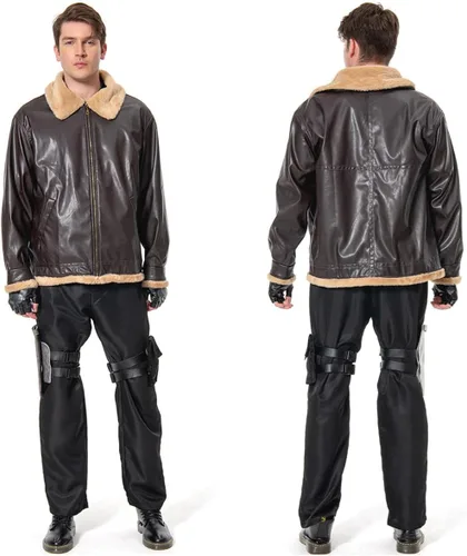 Vista 2 de Chaqueta de cosplay para hombre, pantalones, uniforme superior, cinturón marrón, guantes, disfraz de Halloween