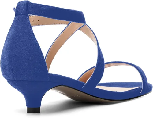 Vista 5 de ROSERWISH Sandalias de tacón bajo con hebilla de moda para mujer, con puntera redonda, de gamuza, para boda, 1.5 pulgadas