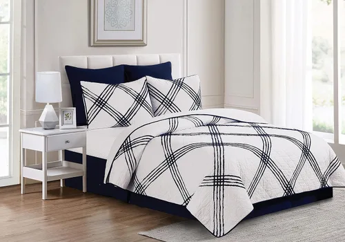 Vista 5 de C&F Home Davey Blue - Juego de edredón de 3 piezas tamaño King, estampado de cruces azules, cabaña, rústico, 100% algodón, ligero, lavable a