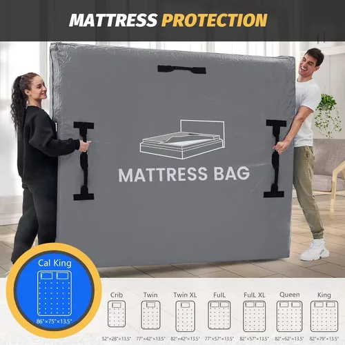 Vista 7 de Bolsas de colchón para mudanza y almacenamiento, protector de colchón impermeable, funda de colchón Cal King con 8 asas resistentes y cremallera Gris
