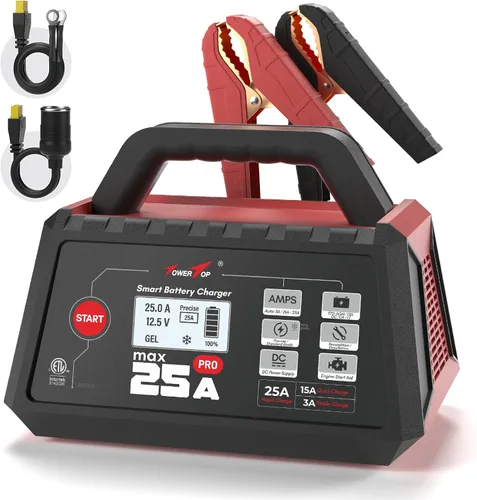 Vista 8 de TowerTop Cargador de batería inteligente de coche de 2/10/25 amperios de 12 V, mantenedor de batería completamente automático con arranque
