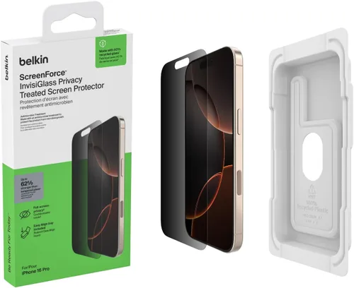 Vista 16 de Belkin ScreenForce InvisiGlass - Protector de pantalla de privacidad para iPhone 16 Plus, protección contra impactos resistente a los arañazos