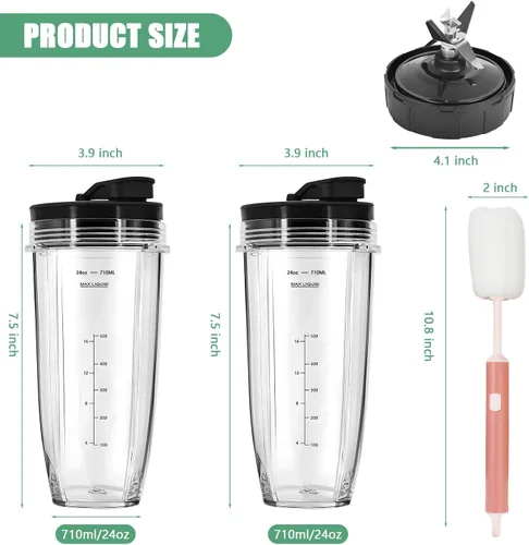 Vista 6 de 2 tazas de batido Ninja Nutri de 24 onzas, piezas de repuesto para licuadora Auto iq Upgrade Ninja Cups for Blender with 2*To-Go 7 Fins Extractor