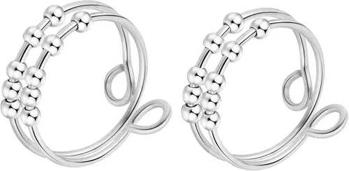 Vista 4 de Anillo antiestrés de doble capa para mujer, anillos ajustables para aliviar el estrés, anillos giratorios para hombres