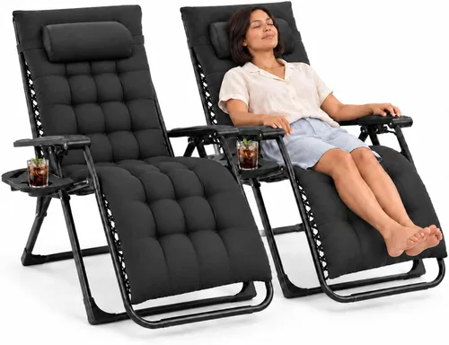 Vista 20 de DUMOS Silla de gravedad cero, silla de descanso para exteriores con bandeja Negro