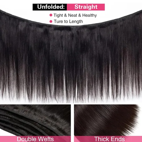 Vista 5 de Extensiones de cabello humano lacio 10A 100% sin procesar, cabello virgen brasileño, lacio, 3 paquetes de 16, 18, 20 pulgadas, extensiones