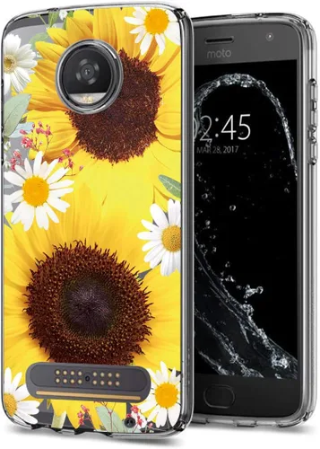 Vista 8 de Funda transparente de TPU para Moto Z2 Play / Z2 Force, cubierta trasera con estampado floral, ultra transparente, delgado, protector con cubierta
