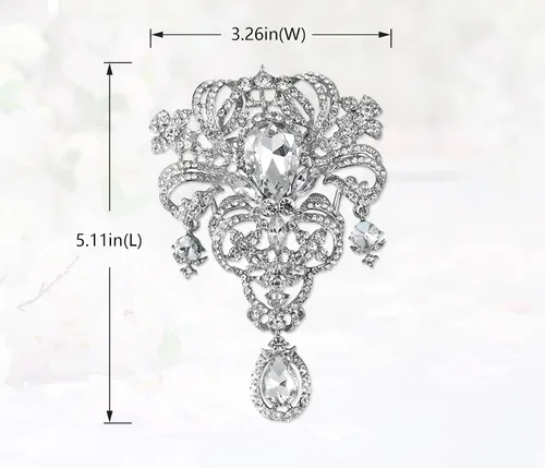 Vista 2 de Gyn&Joy Broche para mujer, 5 pulgadas, con diamantes de imitación de cristal transparente