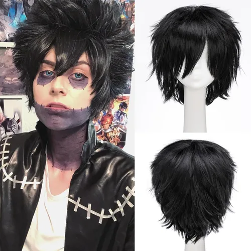 Vista 2 de Pelucas de pelo sintético lacio, corto y esponjoso. Para fiestas de cosplay, anime peluca con pelo despeinado y puntiagudo, para hombre y mujer