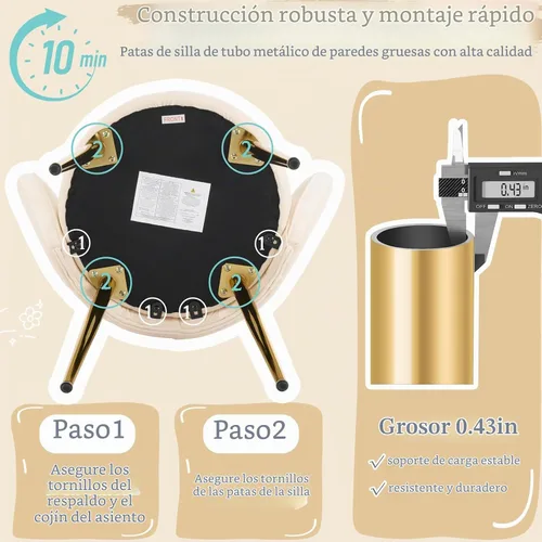 Vista 7 de Vingli Silla de Maquillaje de Pétalos con Respaldo, Silla Linda de Escritorio para Niñas Cómoda Sin Ruedas, Silla Moderna de Comedor, Silla