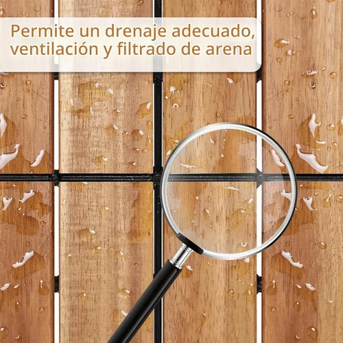 Vista 7 de Yaheetech - 27 piezas de madera de acacia, baldosas de terraza entrelazadas con superficie antideslizante, pisos impermeables de fácil colocación