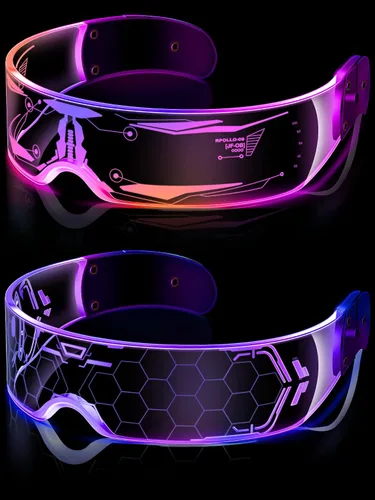 Vista 2 de 2 pares de anteojos de visera LED, 7 colores, gafas futuristas, 4 modos, anteojos luminosos de panal de abeja para adultos
