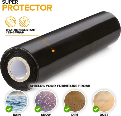Vista 9 de Modern Innovations Rollo de envoltura elástica negro de 15 pulgadas con asas (1 rollo de 1000 pies), envoltura retráctil resistente para mudanzas