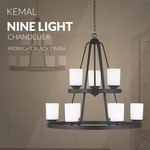 Vista 6 de Sea Gull Generation Lighting 3130709-112 Lámpara de araña de nueve luces Negro (Midnight Black)
