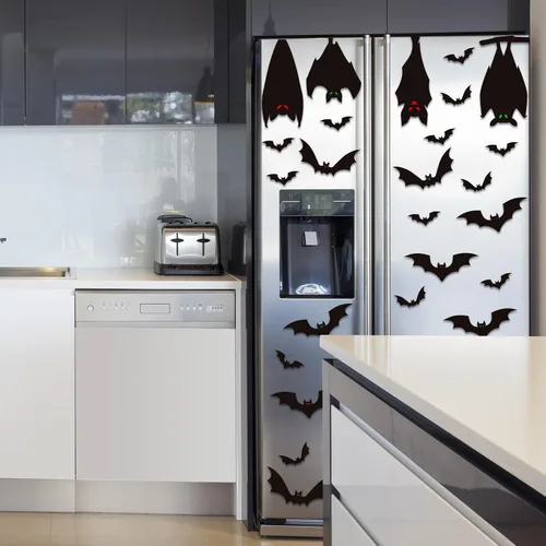 Vista 7 de ZOIIWA Adhesivos de Murciélagos de Halloween para Ventana Decoración, PVC Negro, 9 Hojas, 33x25cm, Reutilizable, Interior, Estilo de Terror