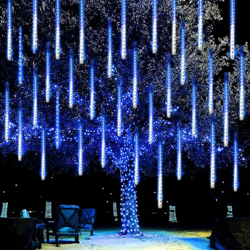 Vista 17 de Dazzle Bright 288 luces LED de Navidad, luces de lluvia de meteoritos de 11.8 pulgadas con 8 tubos, enchufe impermeable, luces de lluvia que caen