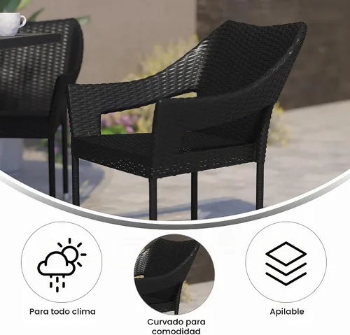 Vista 5 de BizChair Silla de patio de grado comercial, silla de comedor apilable de mimbre de ratán PE para todo tipo de clima, negro