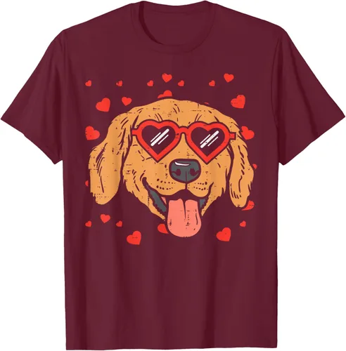 Vista 12 de Golden Retriever cara corazón gafas día de San Valentín perro regalo camiseta Negro