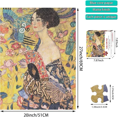 Vista 2 de Rompecabezas de 500 piezas para adultos de Gustav Klimt, pintura famosa de 500 piezas, rompecabezas desafiante perfecto para noches de juego
