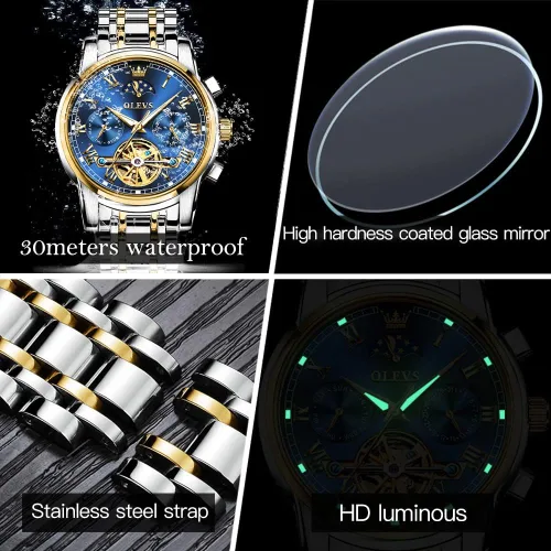 Vista 4 de OLEVS Automatic Watch for MenLuxury Self Winding Mechanical Watches for MenTourbillon Stainless Steel Men Dress Watches with Date DayFashion