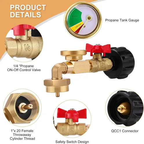 Vista 15 de WADEO Adaptador de Recarga de Propano para Tanque de 1lb con Soporte de Recarga de Cilindro de Propano, Adaptador de Propano QCC1 Convertidor