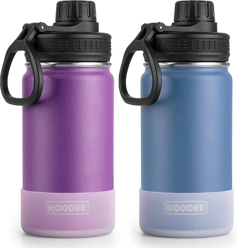 Vista 16 de Koodee Paquete de 2 botellas de agua, de 12 onzas, acero inoxidable, con aislamiento al vacío, con tapa de boquilla a prueba de fugas, color verde