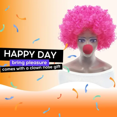 Vista 6 de Everfun Fluffy Afro Short Curly Wig for Women Men Cosplay Anime Party Christmas Halloween Fancy Funny Clown Wigs Synthetic Hair (Rose)