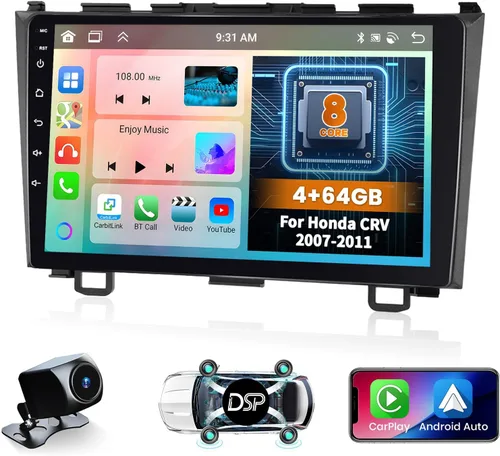 Vista 10 de Hikity para Honda CRV 2007 2008 2009 2010 2011 Android 15 Estéreo de coche con Apple Carplay inalámbrico Android Auto 2GB+64GB 9 pulgadas pantalla