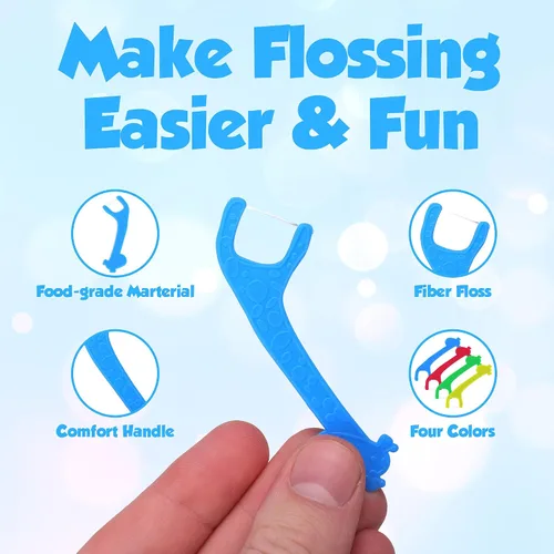 Vista 4 de Palillos de hilo dental para niños - Paquete de 3 (120 unidades) - Palillos de hilo dental seguros para niños y niños para toda la familia - Diseño