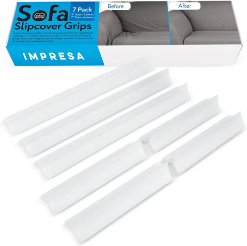 Vista 6 de Impresa Funda para sofá – Paquete de 7 agarres antideslizantes y de meter transparentes en forma de V – Ajuste seguro e insertos de funda de sofá