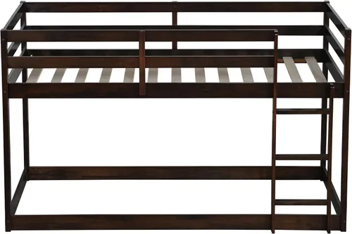 Vista 8 de Litera de madera maciza individual sobre piso individual con escalera, rieles de protección de seguridad, literas individuales de madera de 400