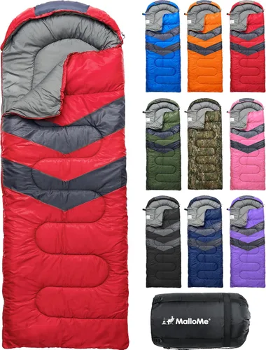 Vista 17 de MalloMe Sacos de dormir para adultos en clima frío y cálido – Saco de dormir para niños, niñas, niños – Accesorios ligeros esenciales de camping