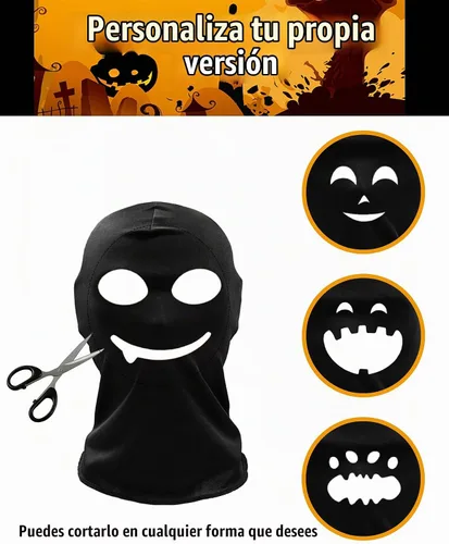 Vista 2 de Máscara de cara completa con capucha de elastano, máscara unisex para disfraz de Halloween