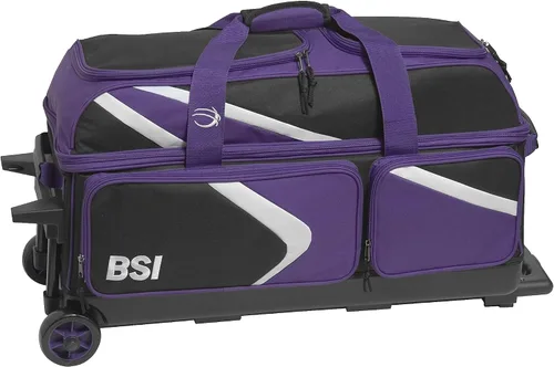 Vista 18 de BSI Dash Roller Bowling Bag with Smooth Rolling Wheels, Padded Ball Compartment, Retractable Locking Handle, & Shoe Pocket Negro/Azul/Gris