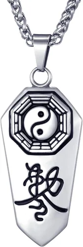 Vista 2 de vicima Yin Yang - Collar con colgante para hombre, collar taoísta, joyería de taoísmo, amuleto con cadena de acero inoxidable de 24 pulgadas