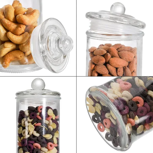 Vista 3 de Juego de 3 tarros de boticario de vidrio con tapas, recipientes de baño, tarros de almacenamiento pequeños decorativos de vidrio para hisopos