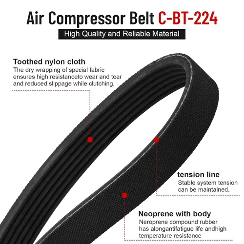 Vista 2 de Fuoequl Correa del compresor de aire C-BT-224 J6 47.3" para Craftsman Porter Cable DeVilbiss EXLC5G20 ACBL660V 470j6 919184260 For Craftsman