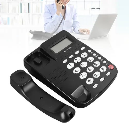 Vista 3 de Teléfono fijo con cable, botones grandes mejorados, pantalla de identificación de llamadas para personas mayores, hogar, oficina, hotel, color negro