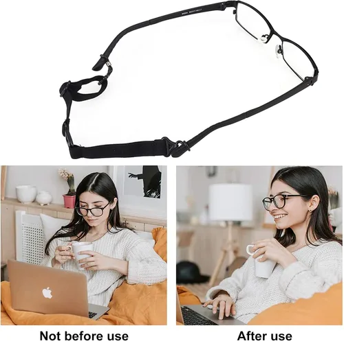 Vista 7 de RDEXP Correa deportiva elástica ajustable para lentes y gafas con hebilla de botón, paquete de 5, Negro