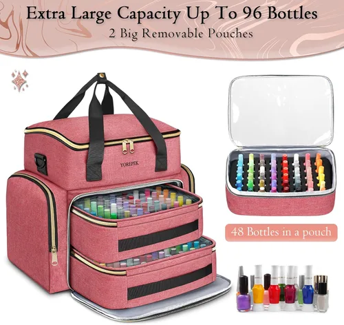 Vista 3 de YOREPEK XL - Estuche organizador de esmalte de uñas para 96 a 100 botellas Rosa-96bottles