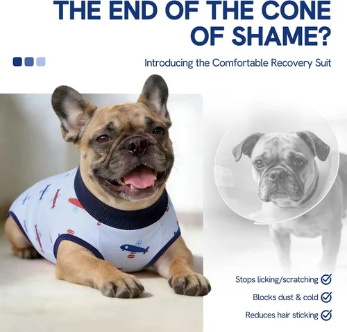 Vista 2 de SAWMONG Traje de recuperación para perros, hembras y machos, transpirable, traje corporal para perro después de una cirugía, esterilización Avión
