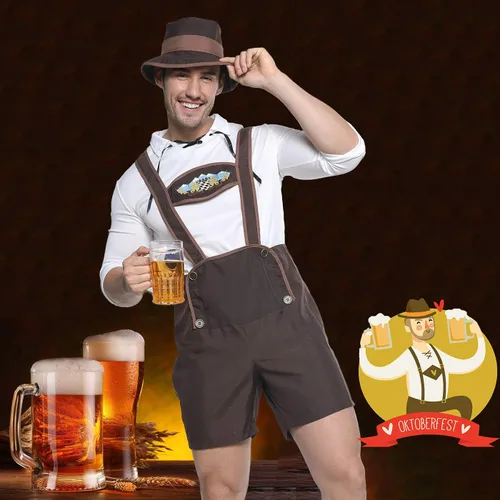 Vista 5 de EraSpooky Disfraz de Oktoberfest para hombre, Lederhosen, conjunto de hombre bávaro alemán
