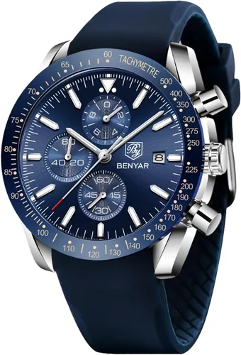 Vista 14 de BENYAR Reloj analógico de cuarzo cronógrafo impermeable luminoso de diseñador para hombre, reloj de pulsera para hombre, para negocios, trabajo
