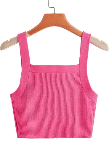 Vista 2 de Floerns Camiseta corta sin mangas de punto acanalado con cuello cuadrado para mujer