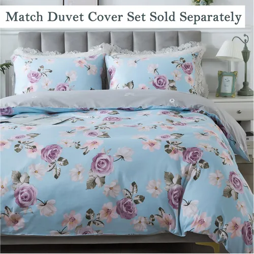 Vista 6 de FADFAY Juego de sábanas tamaño King, sábanas de algodón percal rosa floral con bolsillo profundo, ropa de cama vintage lujosa azul con estampado