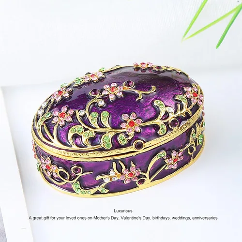 Vista 2 de TOPINCN Joyero con bisagras, caja de joyería clásica, almacenamiento seguro, decorativo, pintado a mano, detalles de baño para anillos (morado)