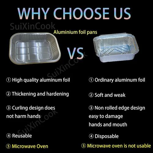 Vista 5 de Sartenes de papel de aluminio de SuiXinCook con tapas, 10 unidades, resistentes, 2 libras, sartén pequeña de papel de aluminio de 8.5"×6
