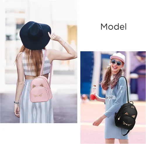 Vista 7 de Mini mochila para niñas, adolescentes y mujeres, pequeña mochila de moda de cuero sintético con estampado de gato